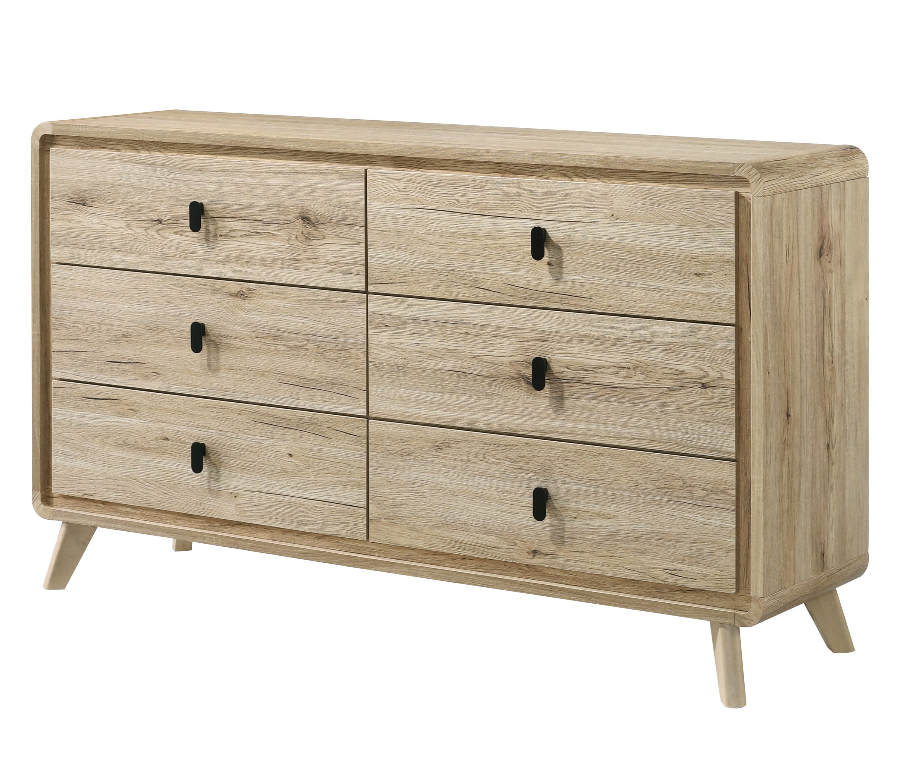 Mid-century Wood-Inspired 6-Drawer Dresser Beige Storage Furniture