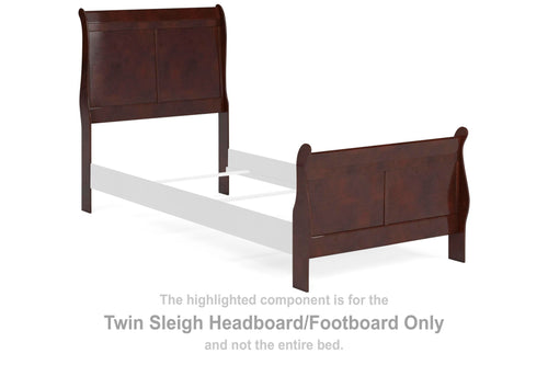 Reddish brown twin sleigh headboard and footboard only, with upholstered panels