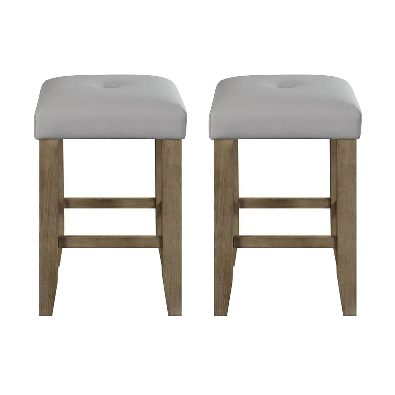 2 Gray Oak PU Leather Upholstered Counter Stools