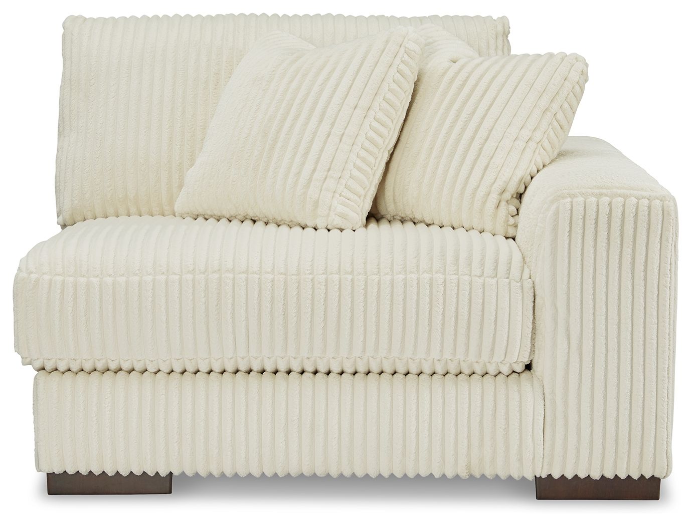 Ivory ribbed corner chair with two back cushions and wide square arm