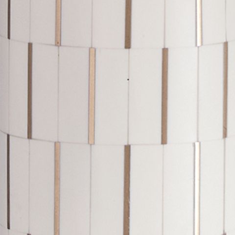 White poly table lamp body with vertical ribbed blocks and thin gold trim