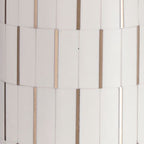White poly table lamp body with vertical ribbed blocks and thin gold trim