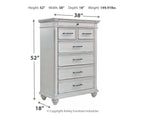Whitewash dresser chest with dimensions shown: 52 in height, 38 in width