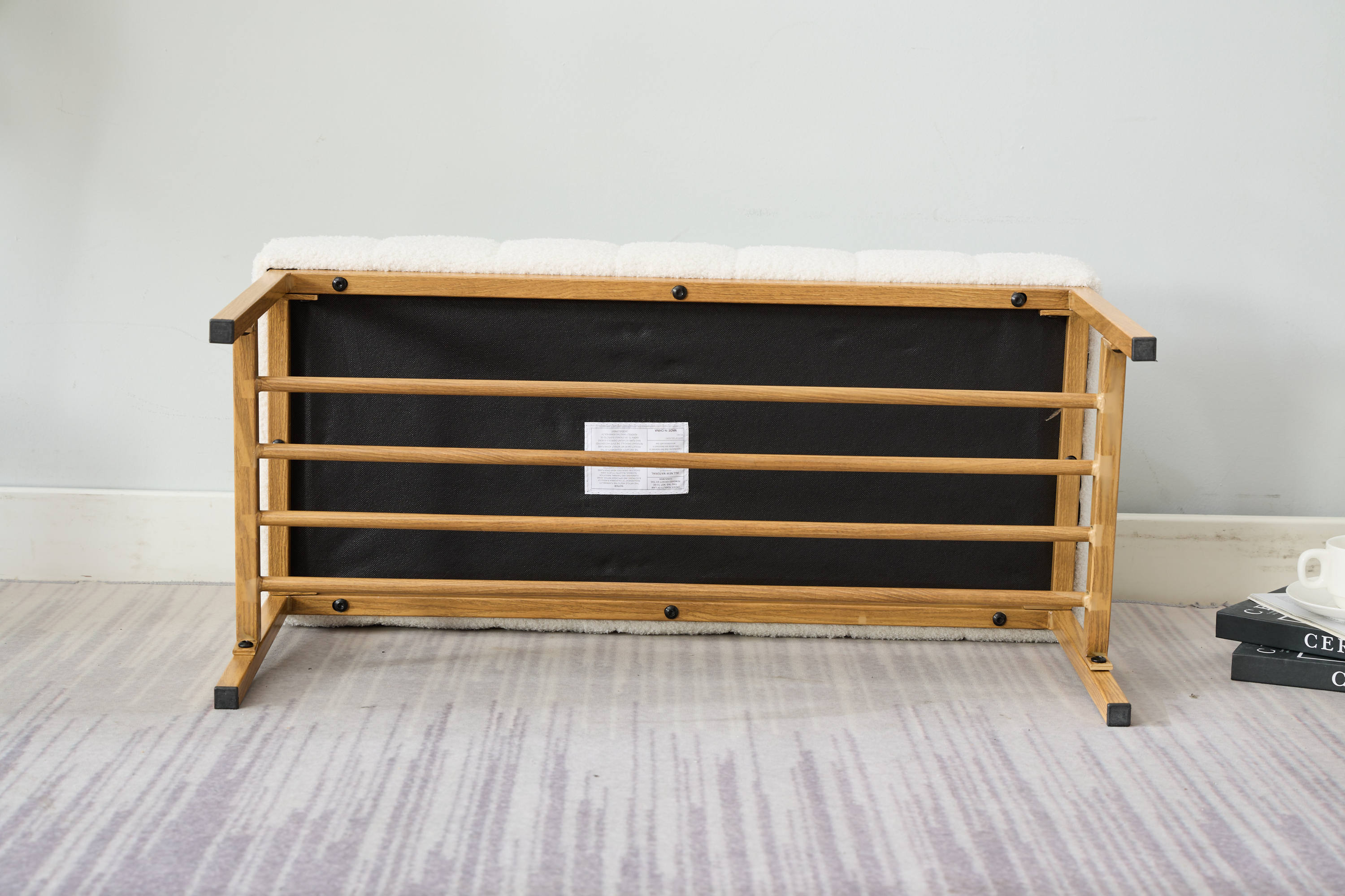 Upholstered Storage Bench with Shelf - Linen White