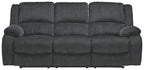 Draycoll reclining sofa in slate, tufted back and seat cushions with padded track arms