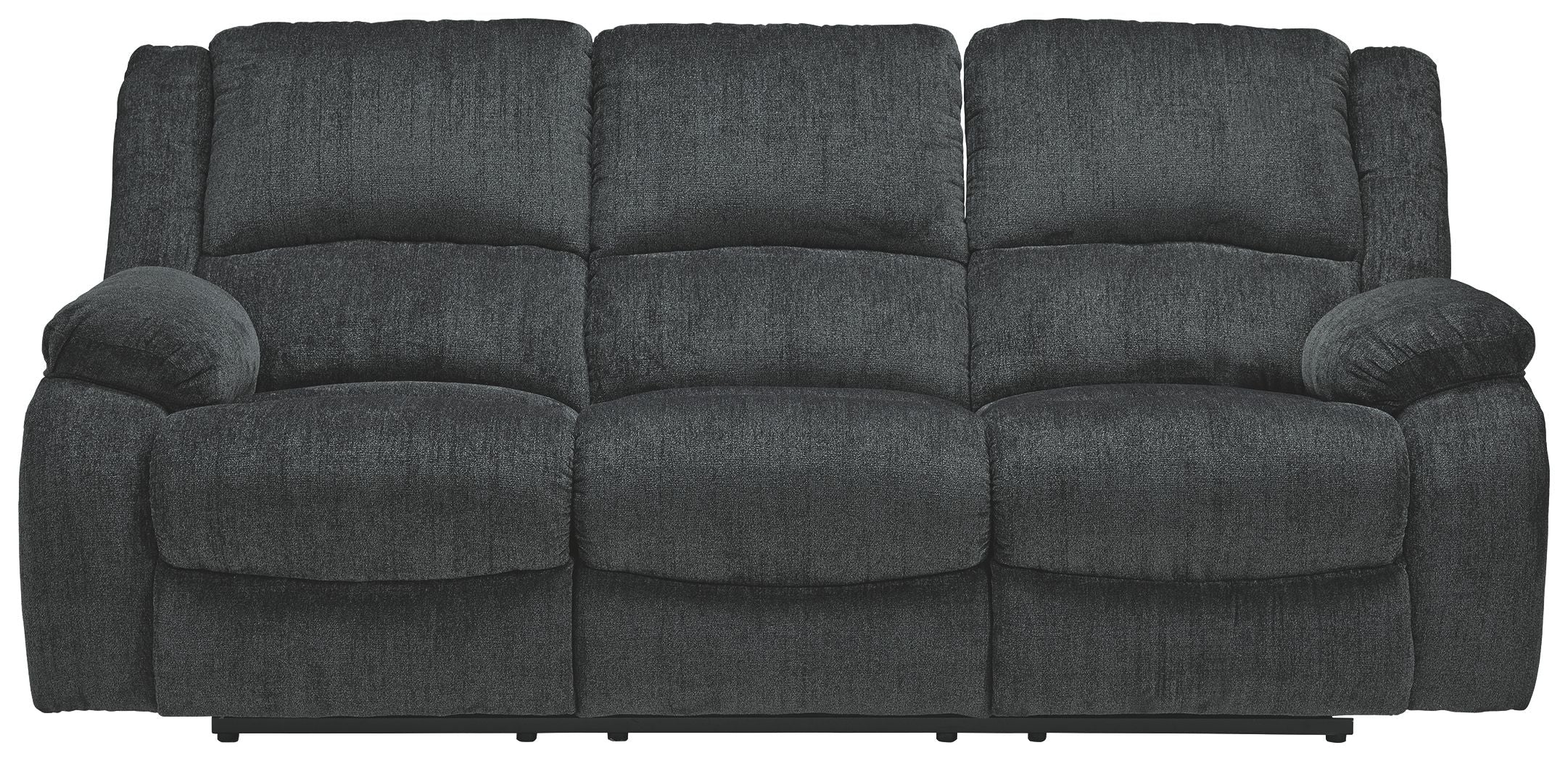 Draycoll reclining sofa in slate, tufted back and seat cushions with padded track arms