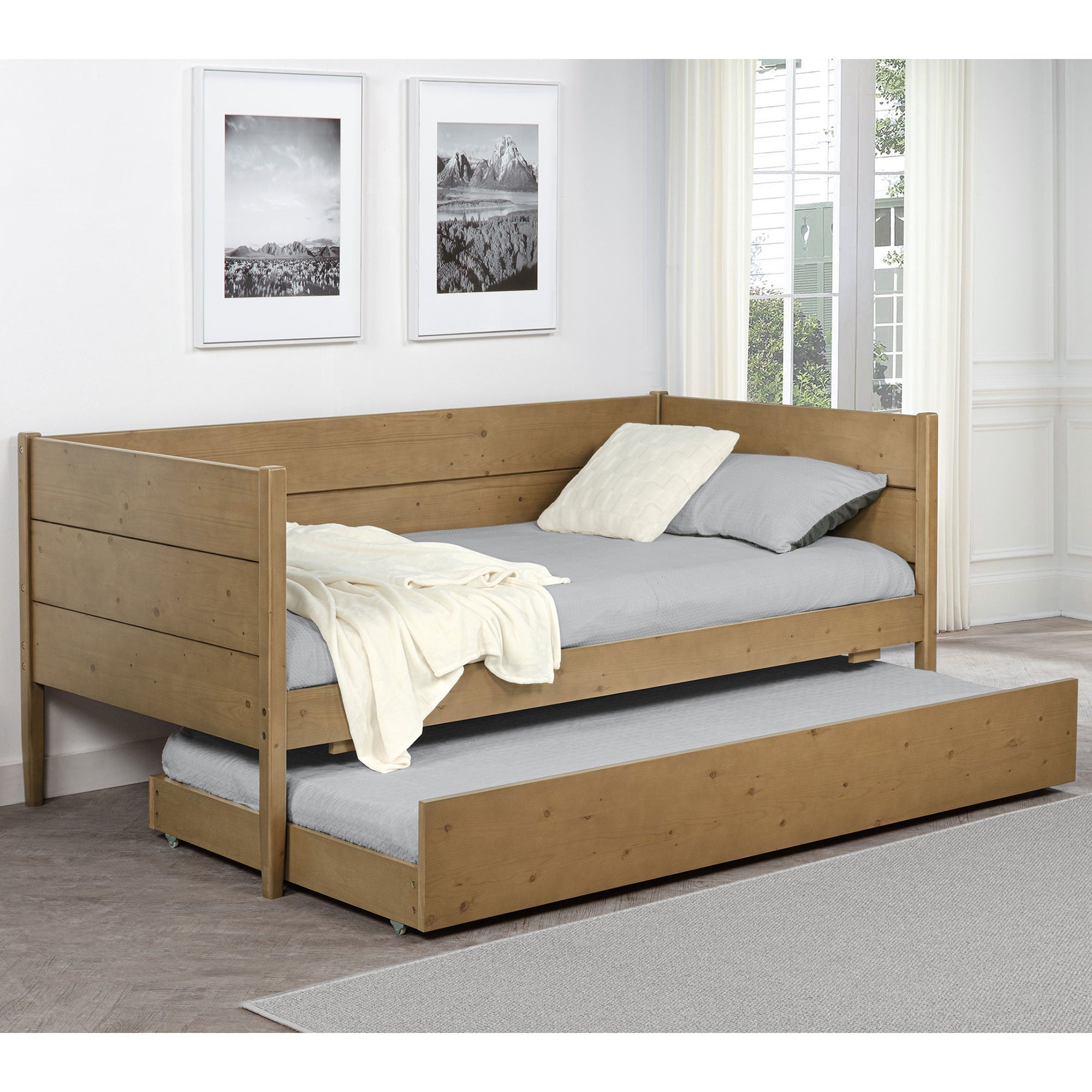 Stewart Natural Twin Daybed w/ Trundle - Space-Saving Guest Bed