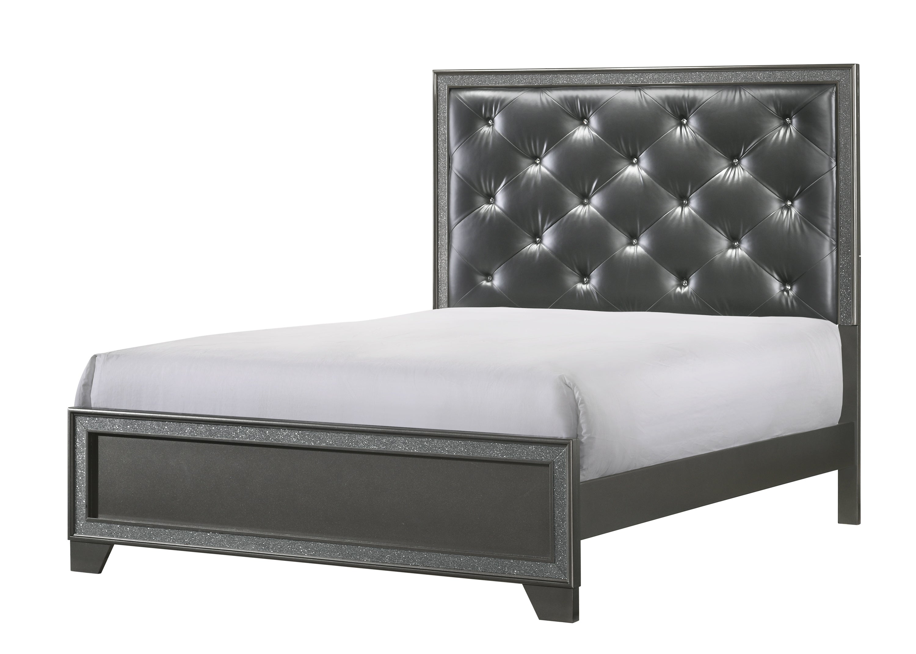 Queen Panel Bed: Plush Dark Gray Tufted High Headboard