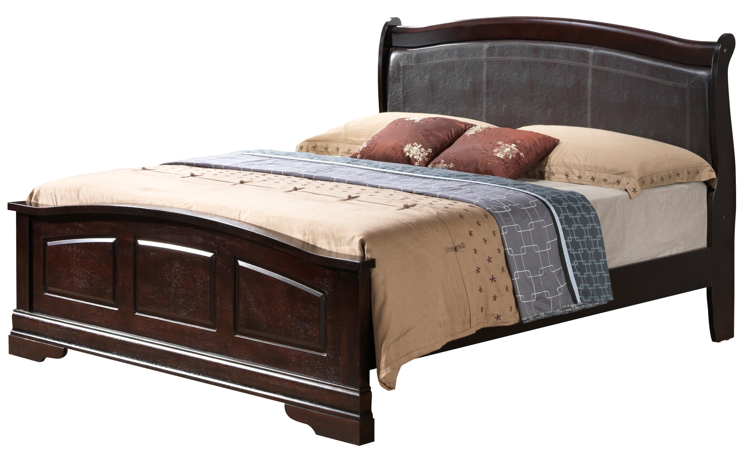Elegant King Bed Warm Cappuccino Finish - Shop Luxurious Bedroom Today!