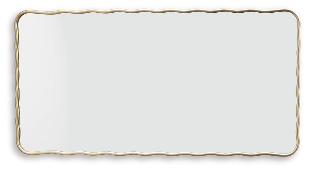 Gold horizontal accent mirror with wavy border and rounded rectangular frame