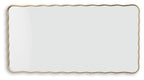Gold horizontal accent mirror with wavy border and rounded rectangular frame