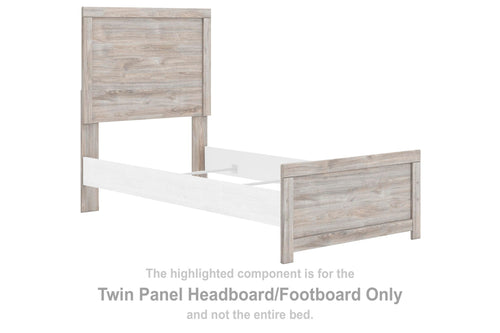 Twin panel headboard/footboard, gray wood with two vertical panels and rail