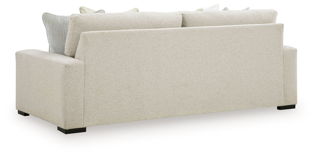 Conlee-Pike linen sofa in light beige with deep seat, back cushions, black legs