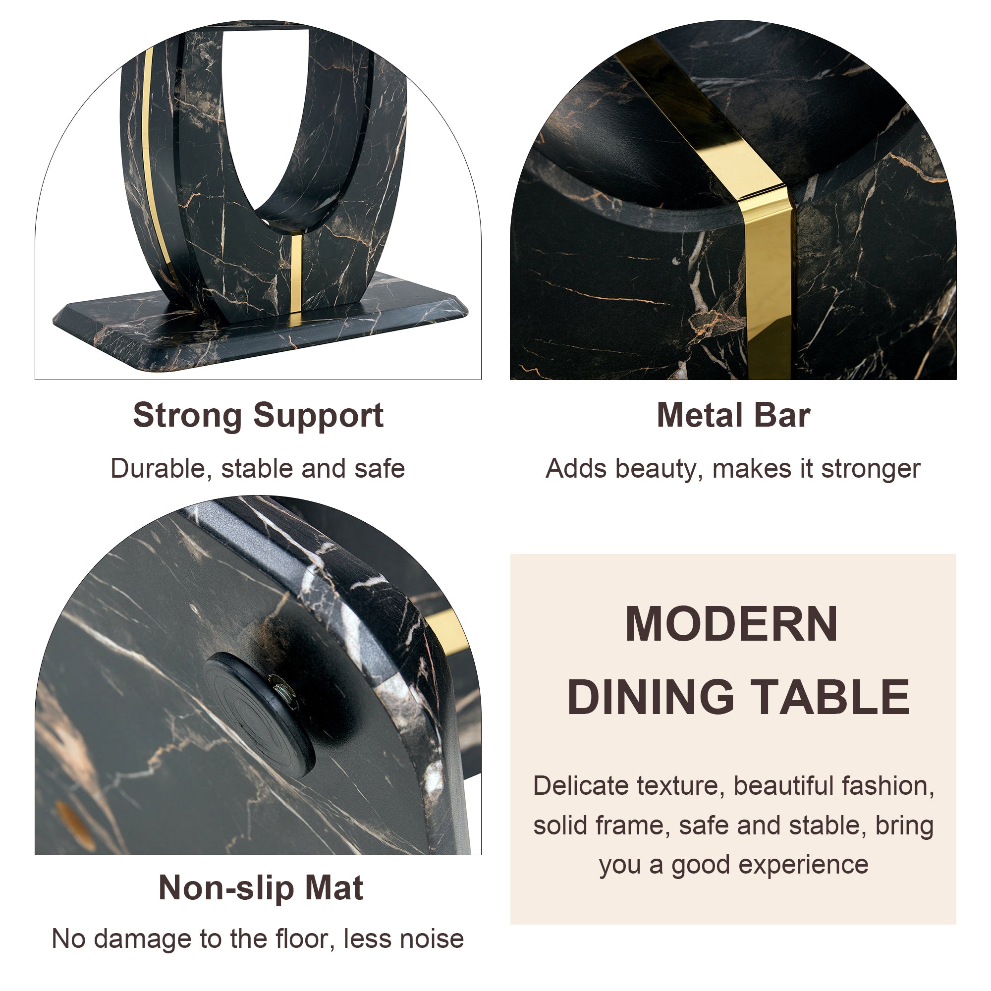 Black Marble Dining Set with 4 Chairs