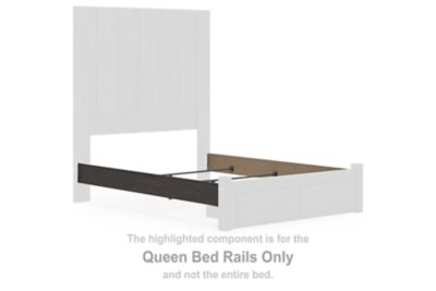 Charcoal queen bed rail frame component with attached brackets