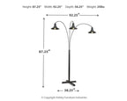 Sheriel black metal arc lamp with three curved arms and three dome shades