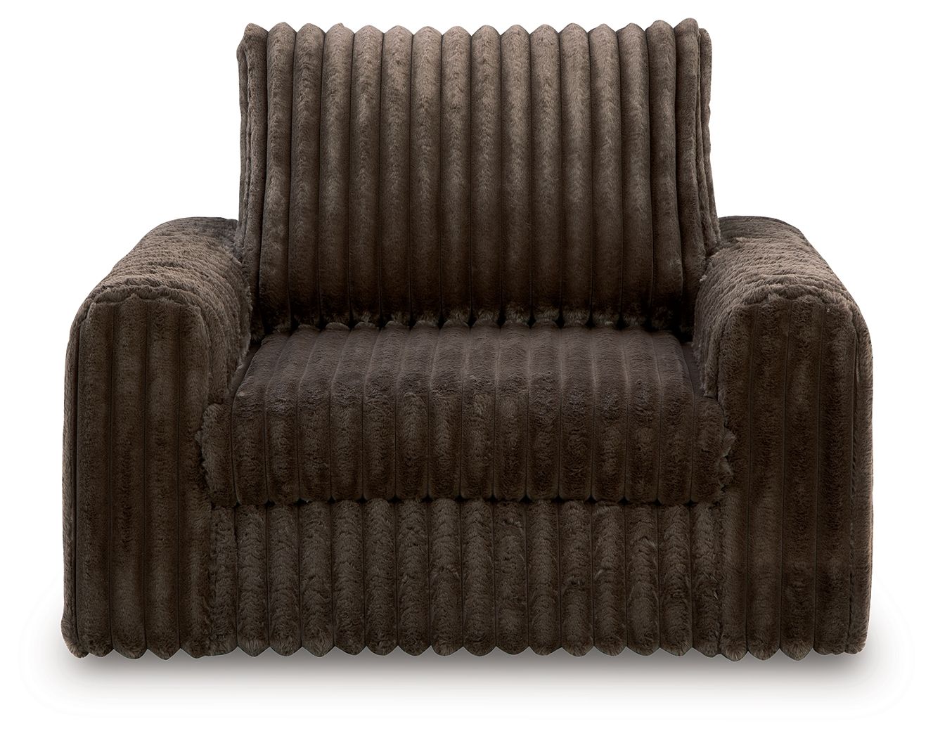 Chocolate corduroy power gliding chaise with plush seat and high backrest.
