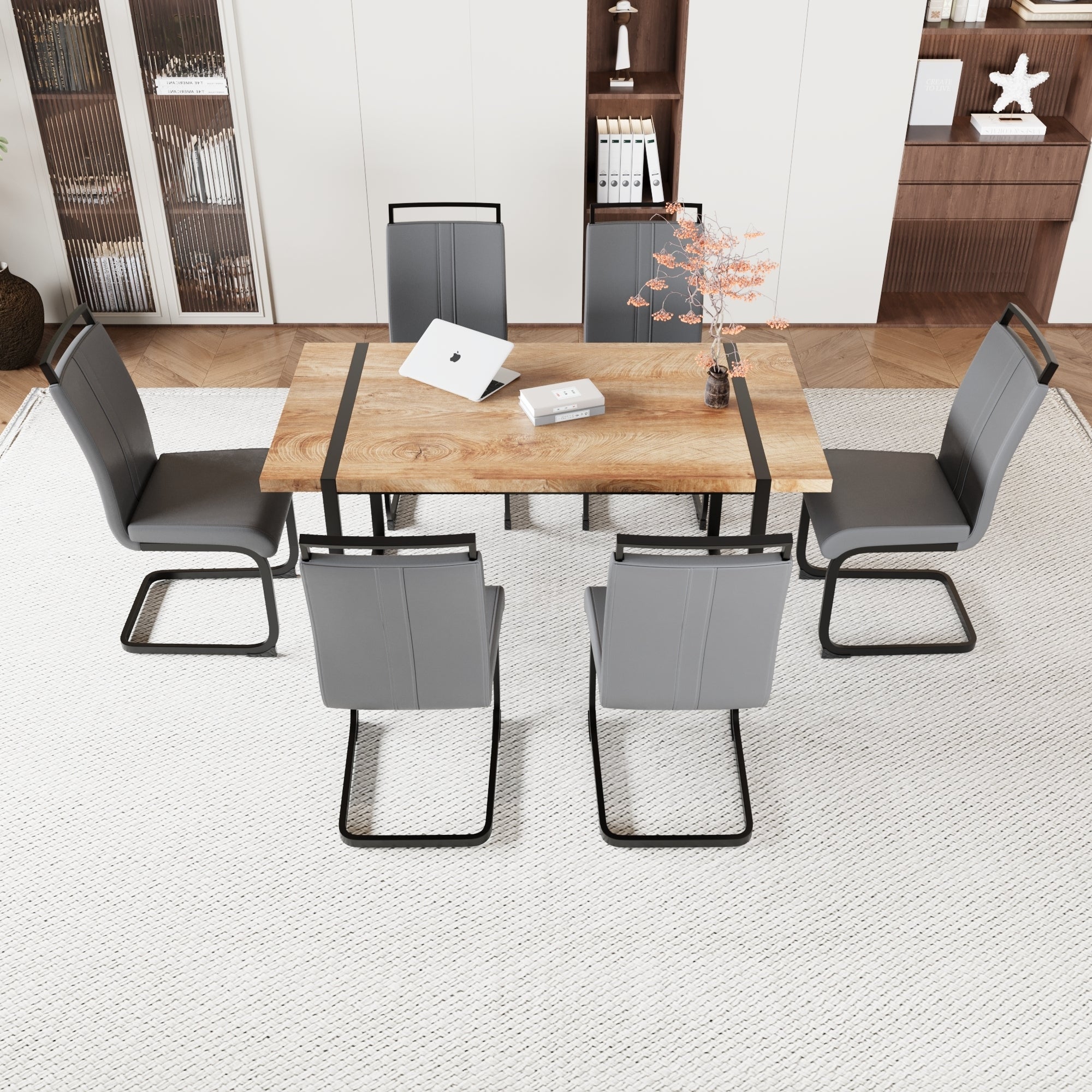 59" Rustic Industrial Dining Table & 6 Chairs Set