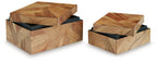Antford set of 2 brown wooden storage boxes with hinged lids, both with black interiors