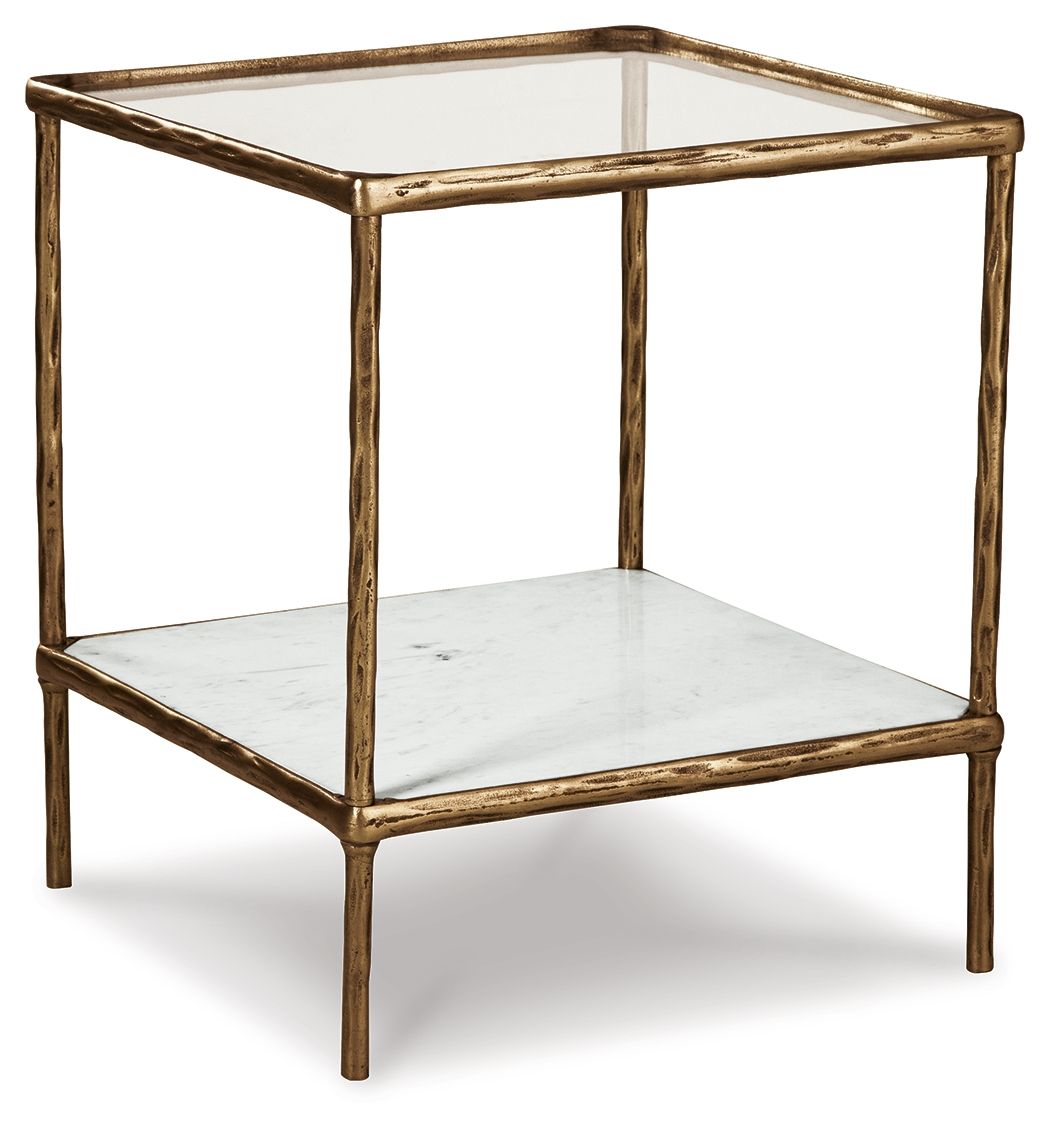 Accent table with two-tier white shelves and dark brown wood frame