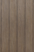 Wood tabletop close-up with vertical grain, medium brown finish
