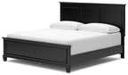 Black panel bed with rectangular storage drawer on the side and a white upholstered mattress.