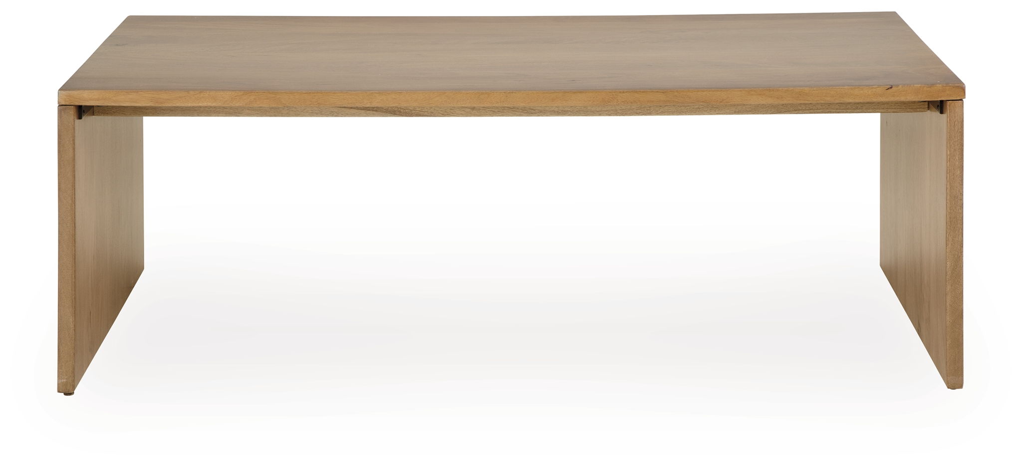 Light brown rectangular table with angled legs and smooth tabletop