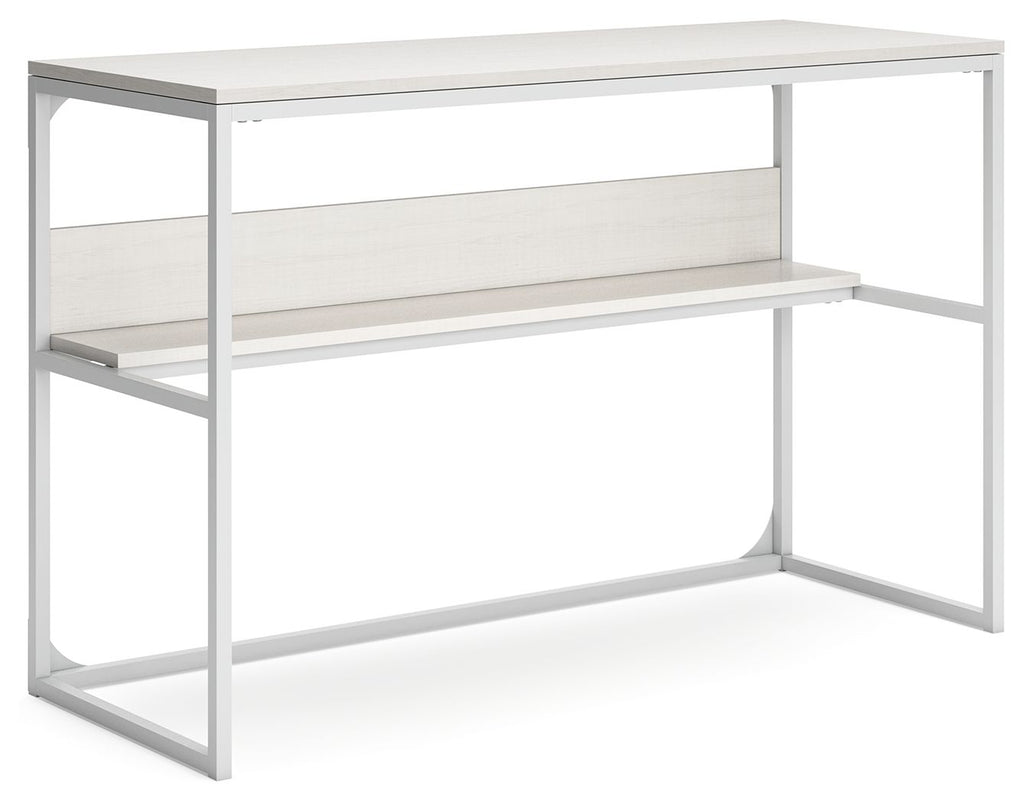 48-inch white home office desk with open shelf and two support side frames