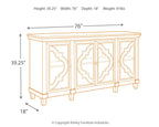 Accent cabinet diagram with dimensions, four door fronts and geometric cutouts