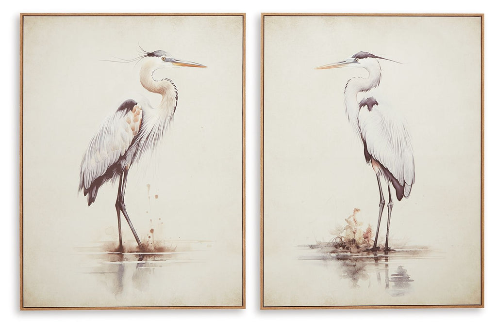 Beige framed bird wall art set of 2, heron prints on cream backgrounds
