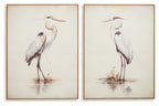 Beige framed bird wall art set of 2, heron prints on cream backgrounds
