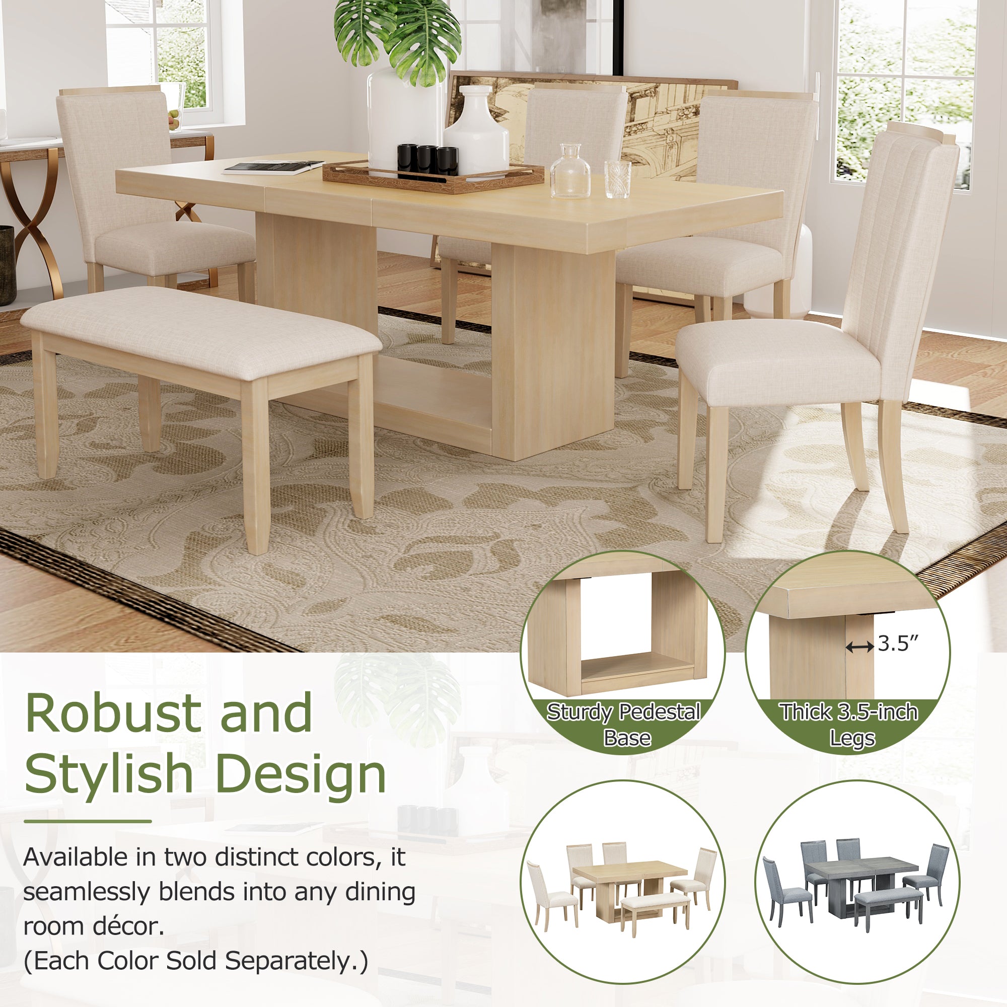 78" Extendable Dining Table Set, 6-Piece