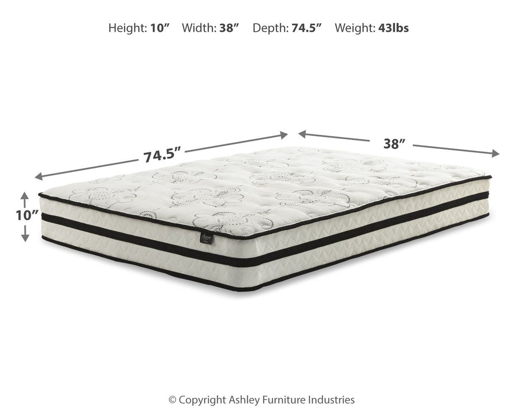 Chime 10-inch hybrid mattress, white quilted top with dark edge piping