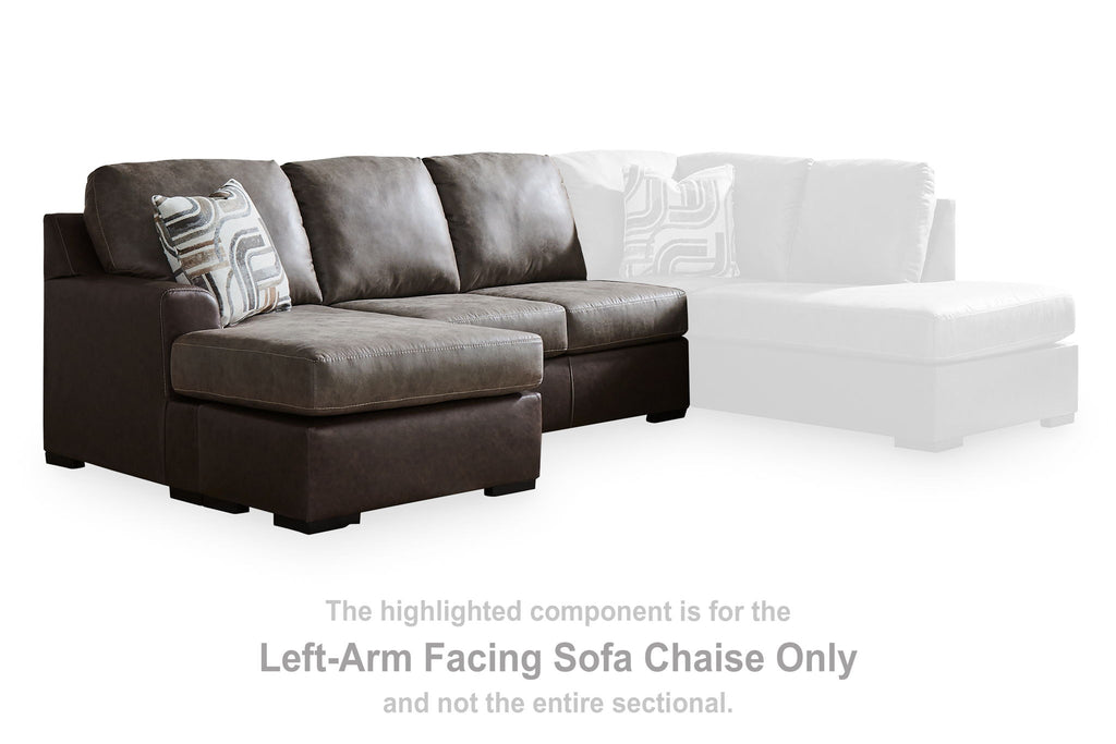 Dark sofa chaise section with left-facing chaise ottoman and three back cushions