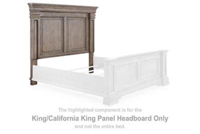 King/California king panel headboard, light grayish brown wood with raised panel detailing