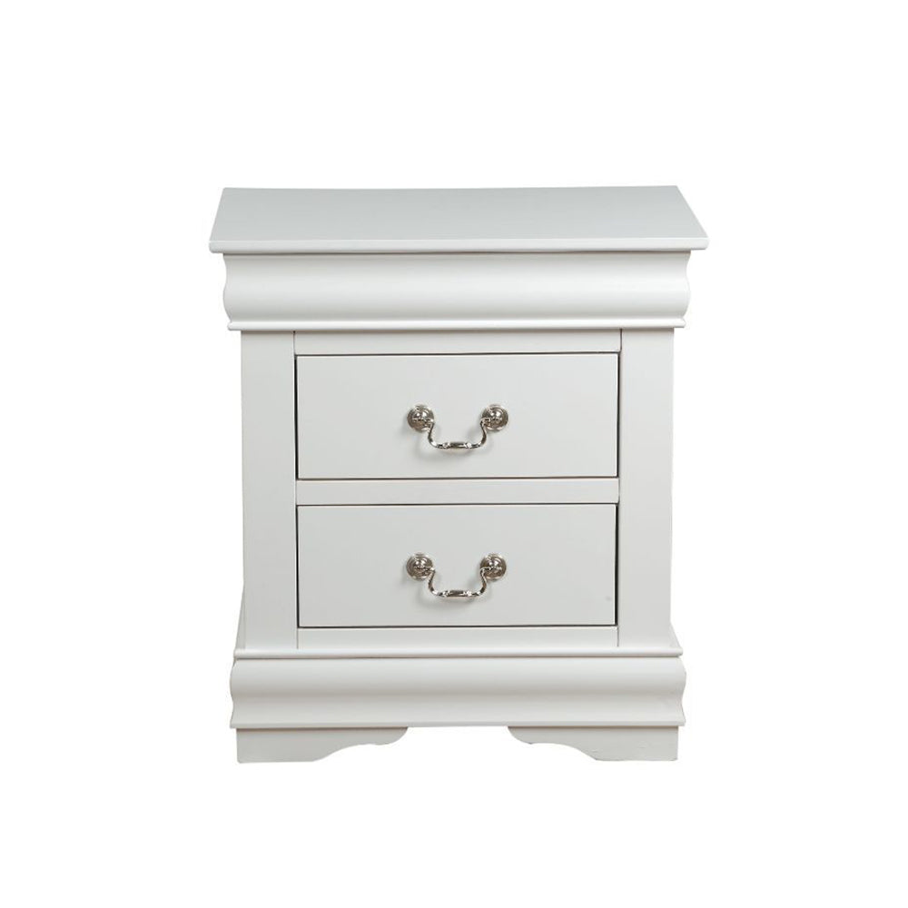 White Solid Pine Nightstand with 2 Drawers - Modern Bedroom Furniture