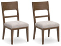 Upholstered dining side chairs set of 2, light oatmeal fabric seats and light brown wood frames