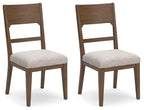 Upholstered dining side chairs set of 2, light oatmeal fabric seats and light brown wood frames