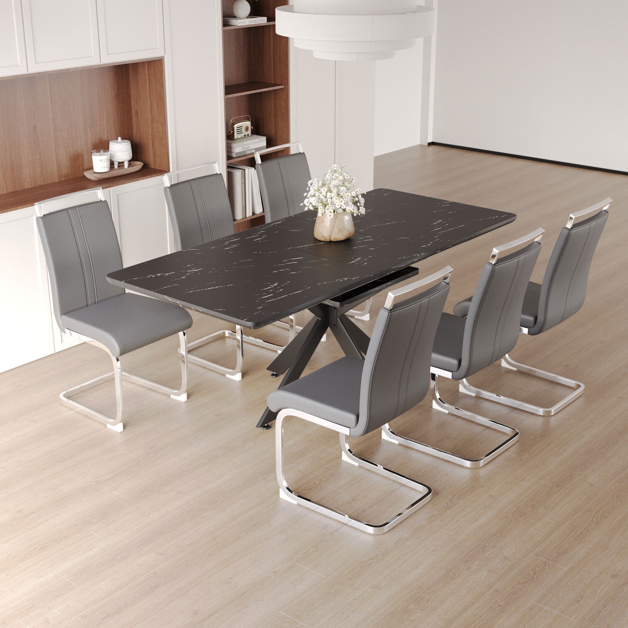 62" Extendable Dining Table Set for 6-8 People