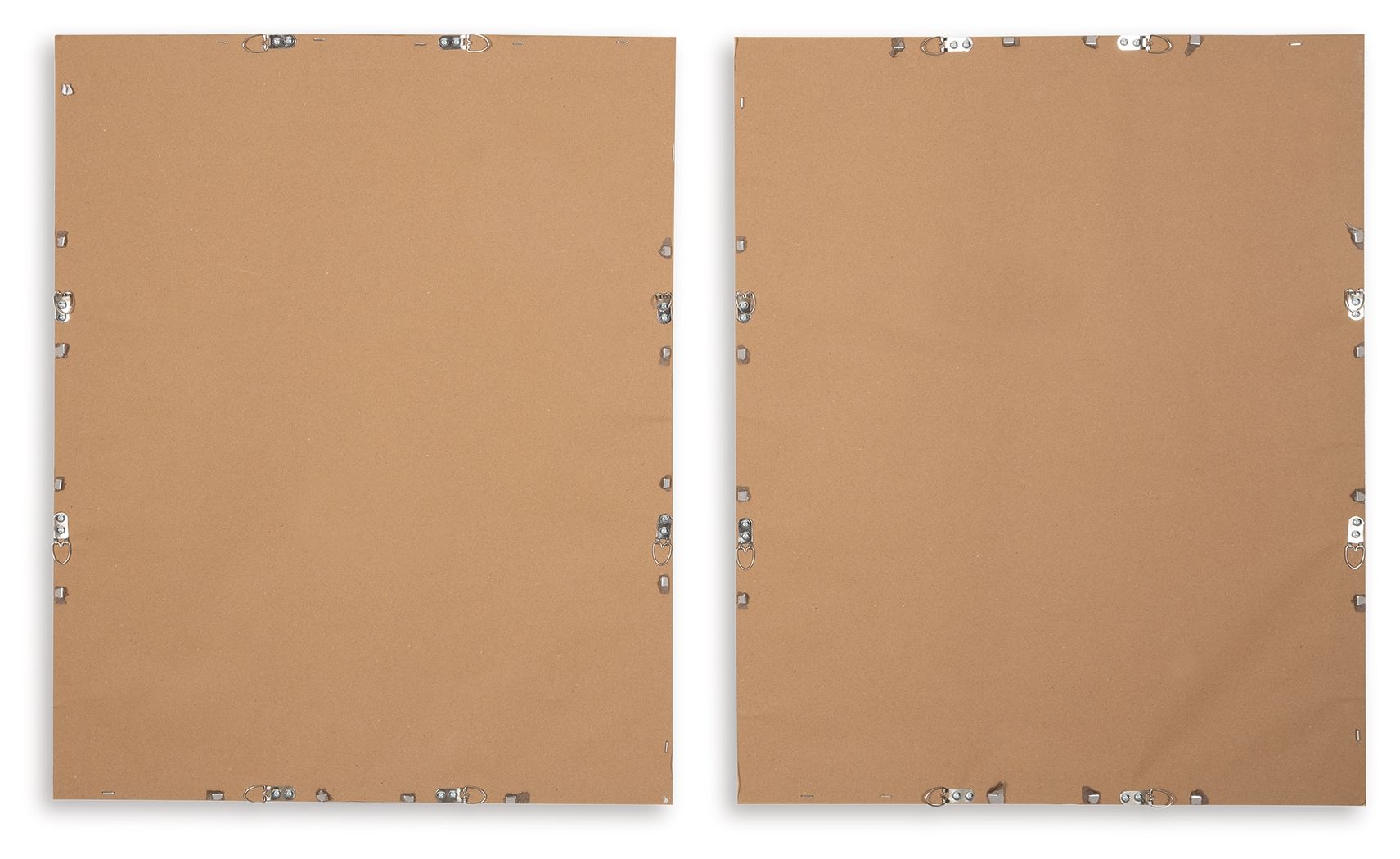 Set of 2 wall art prints backs with brown backing boards and metal corner mounts