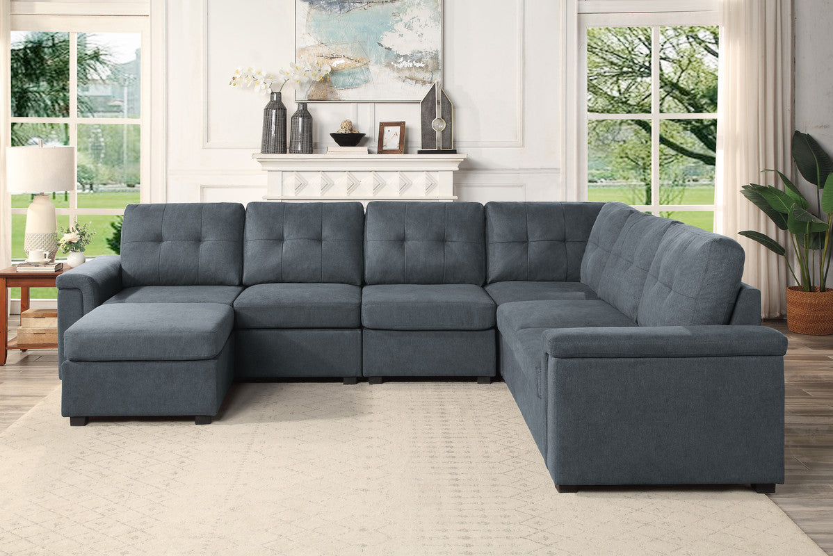 Isla 119' Gray Woven 7-Seater Sectional Sofa with Ottoman