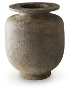 Gray textured vase with open mouth and wide flared top