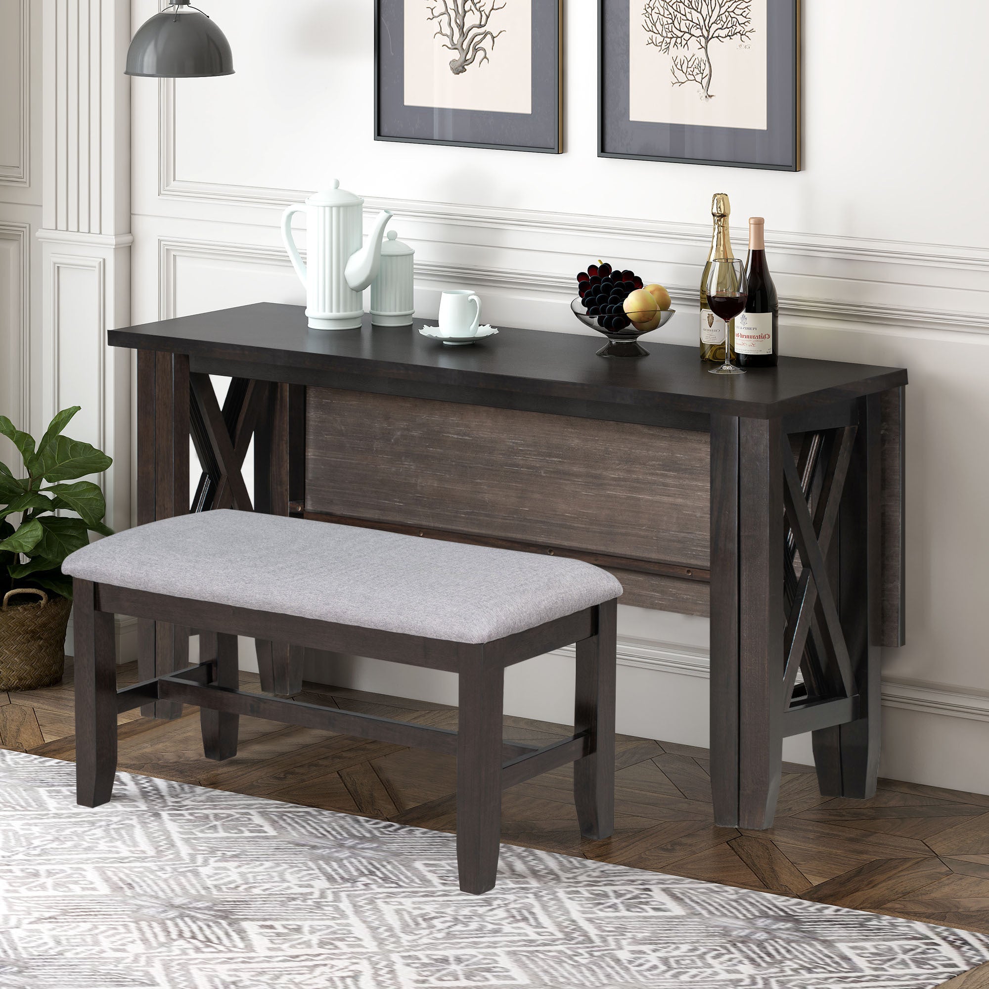 6-Pc Dining Set, Foldable Table & Bench (Espresso)