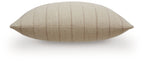 Beige pillow with vertical brown stripes, side view