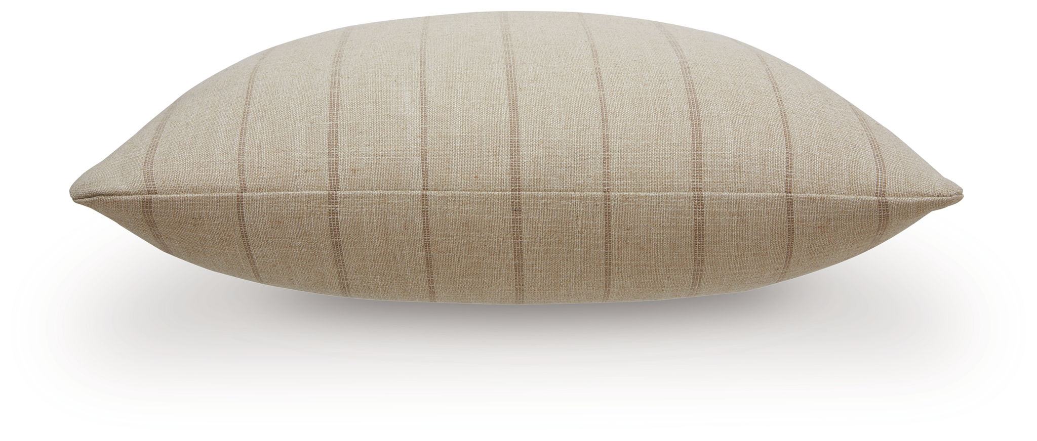 Beige pillow with vertical brown stripes, side view