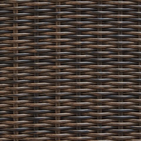 Woven wicker texture in dark brown, close-up of the patio table weave pattern