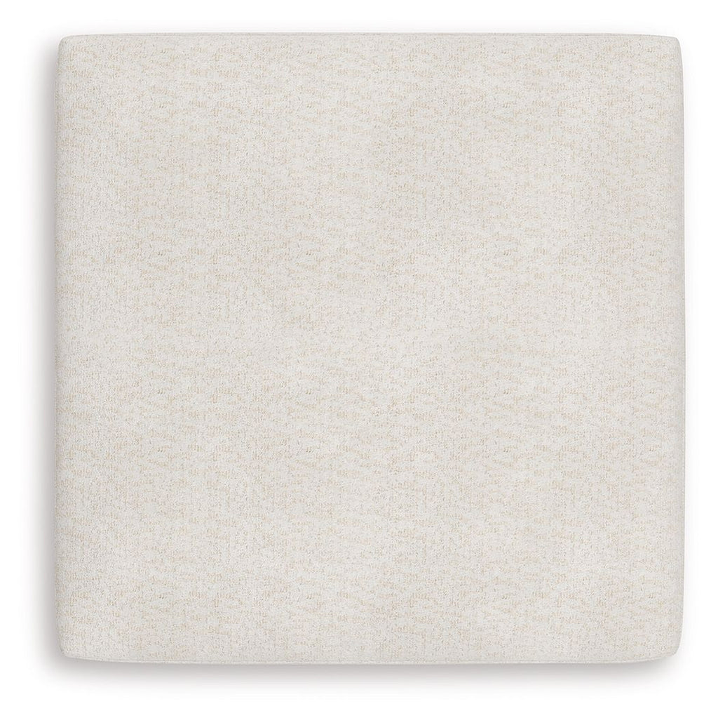 Vanilla upholstered ottoman seat in textured fabric, square shape