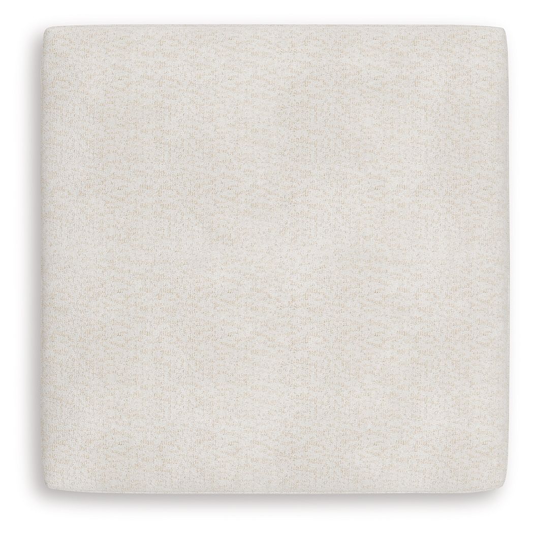Vanilla upholstered ottoman seat in textured fabric, square shape