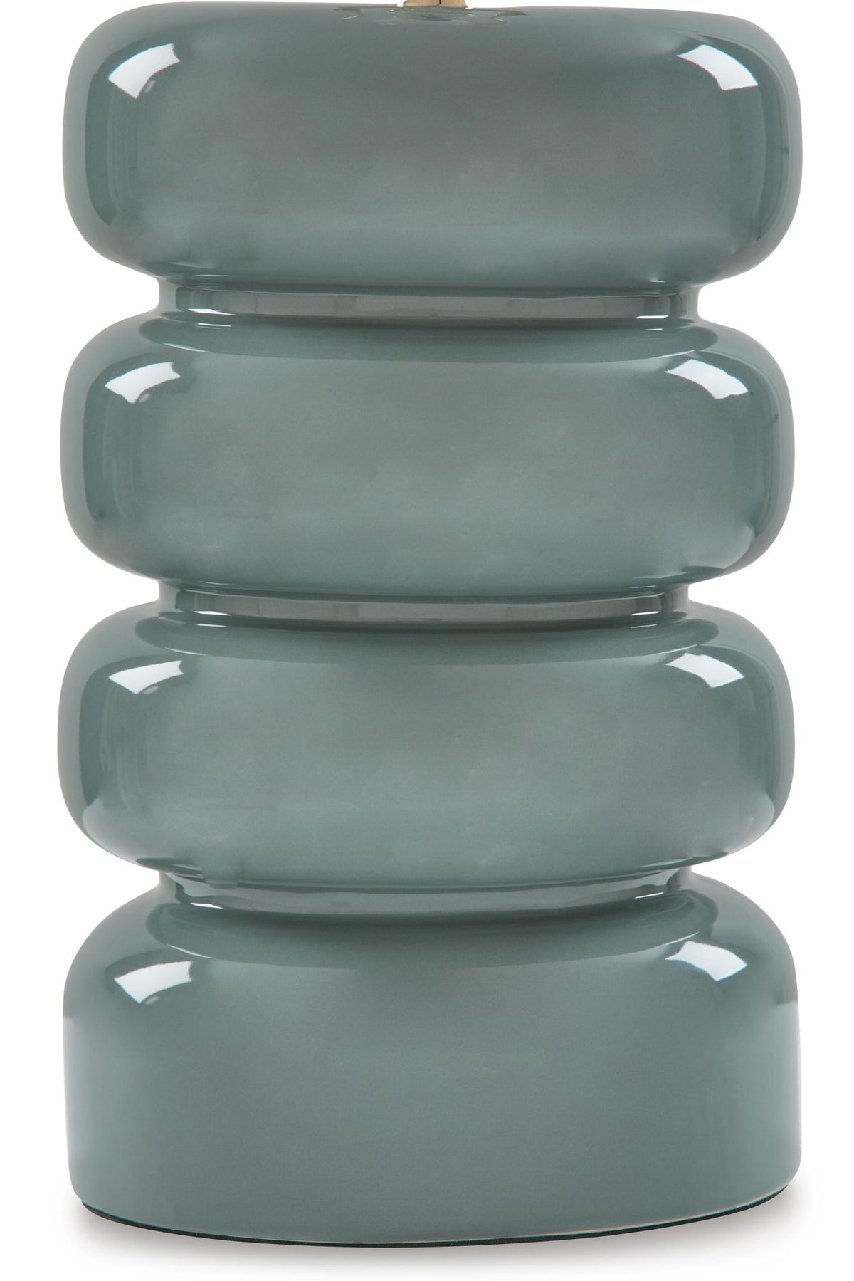 Close-up ceramic table lamp base, gray-blue glossy stacked ceramic pieces