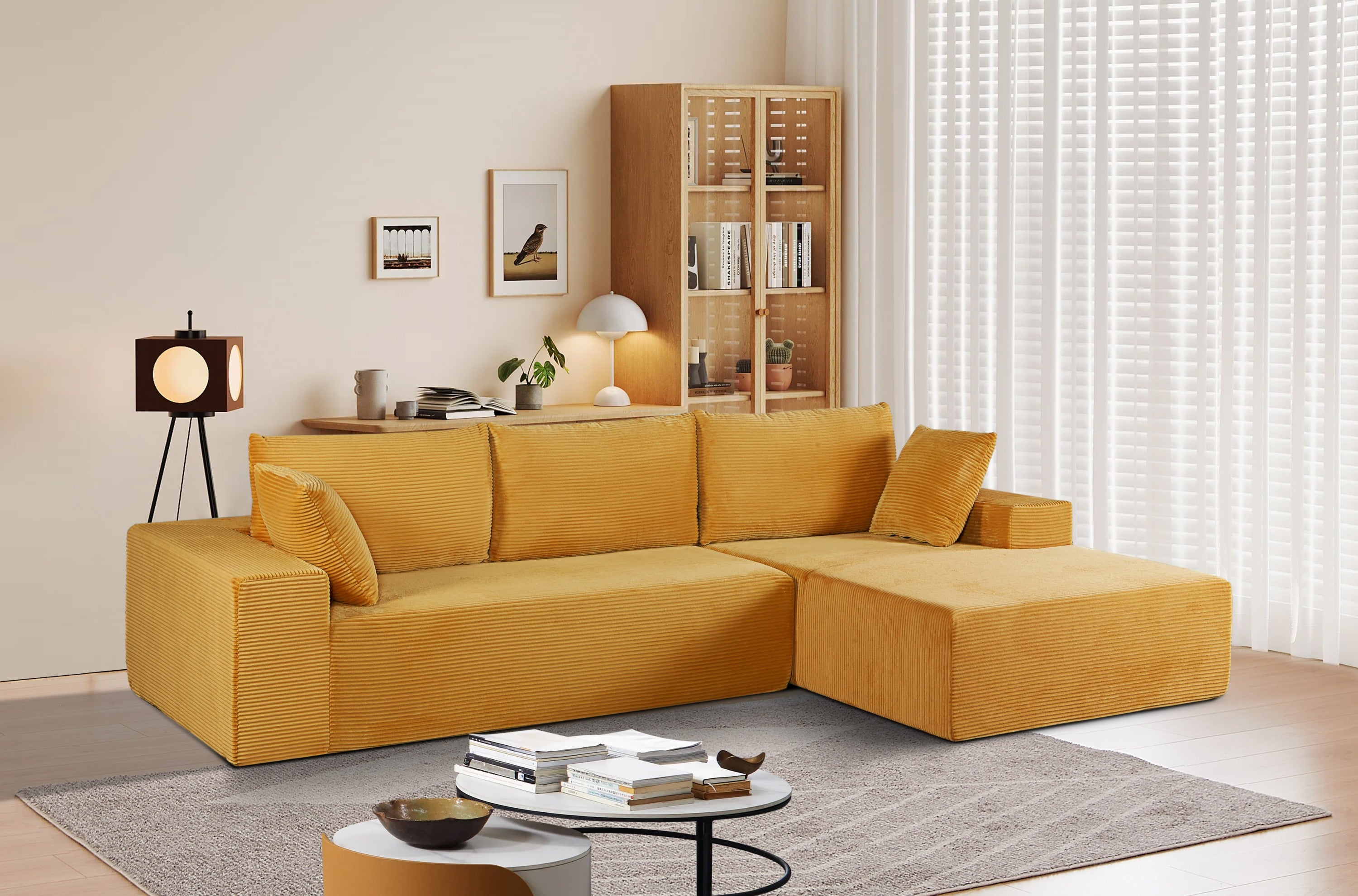 CozyForm Corduroy Convertible Sleeper Sectional - Ginger Yellow